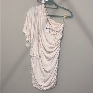 Lush one shoulder bat sleeve body con cream